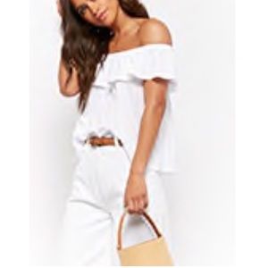F21 White Off-the-Shoulder Flounce top